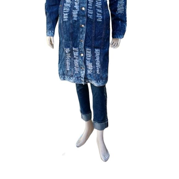 6221....Thrill Long Jean Jacket Size Medium - Picture 4 of 6